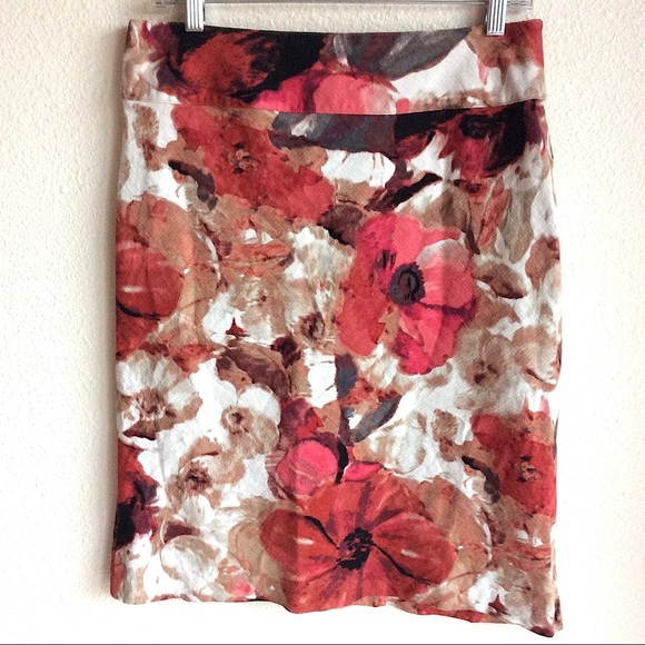 Dresses & Skirts - Watercolor Floral Print Pencil Skirt Coral